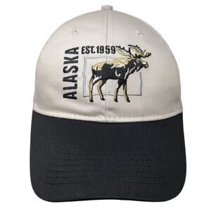 Alaska Est. 1959 Strapback Hat Beige One Size Embroidered Colorblock